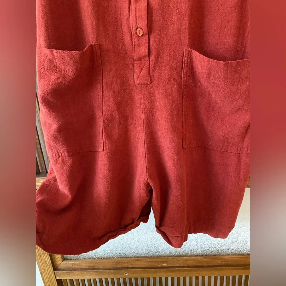 Eve Gravel Linen Shorts Romper in Clay - Picture 9 of 14